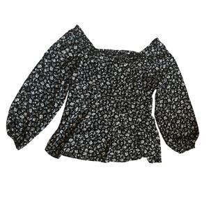 Bloomchic blouse 18-20 puff sleeve peasant blouse black floral plus size long